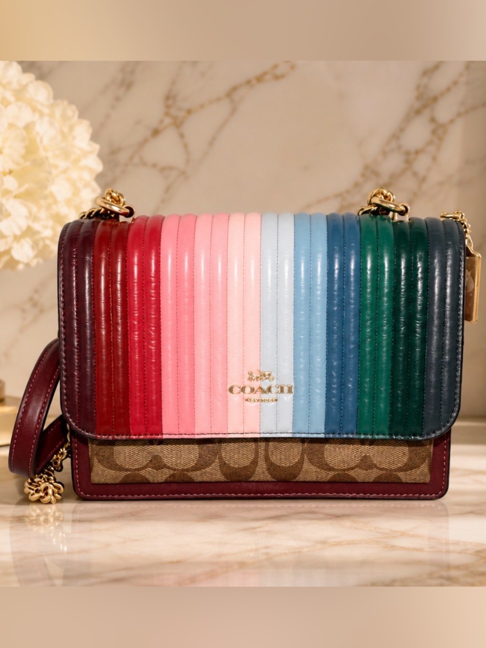 COACH Klare Crossbody Bag With Rainbow Linear Quilting Brown /Multicolored